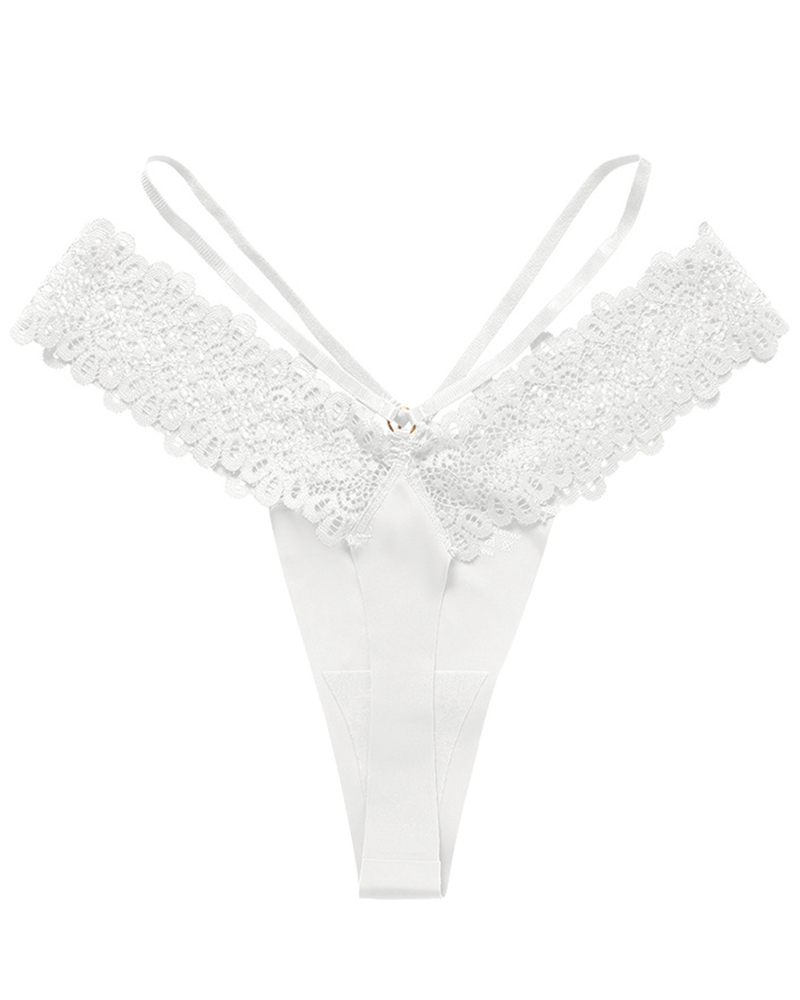 

Crochet Lace Cutout Thong Panty, White