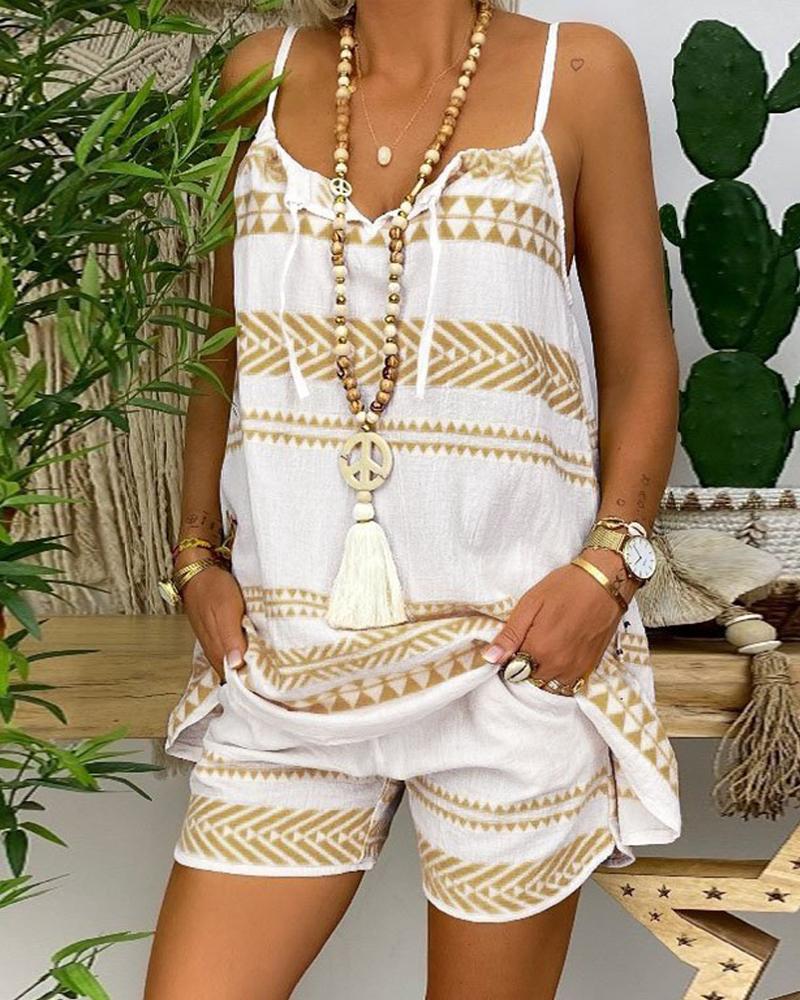 

Tribal Print Tassel Cami Top & Shorts Set, Apricot