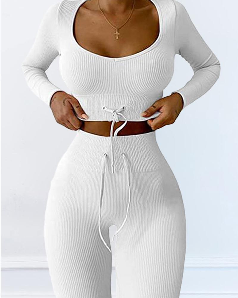 

Drawstring High Waist Active Set, White
