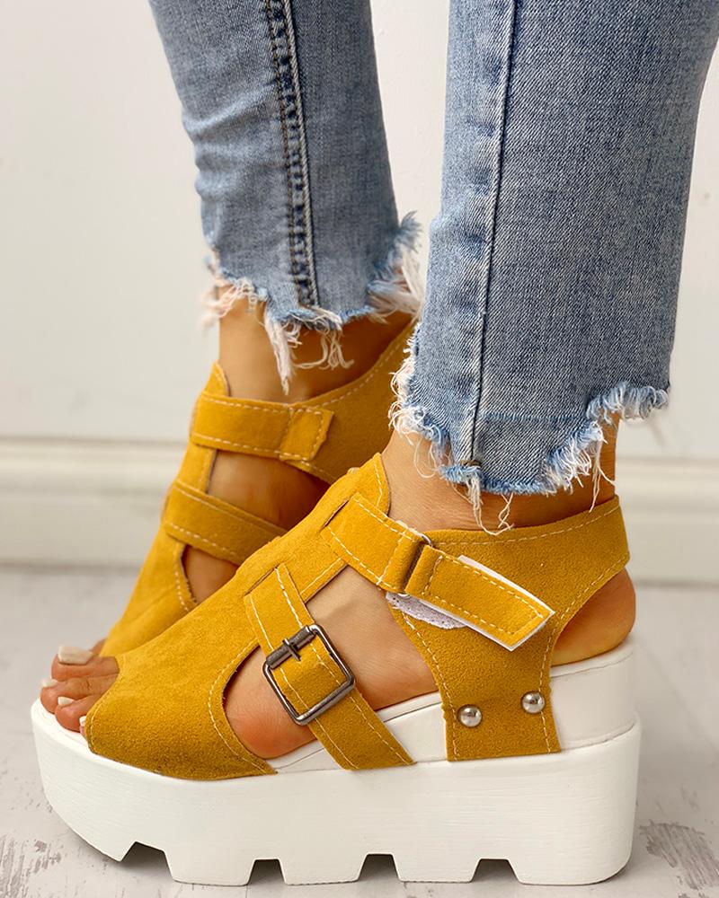 

Cutout Velcro Platform Wedge Sandals, Yellow