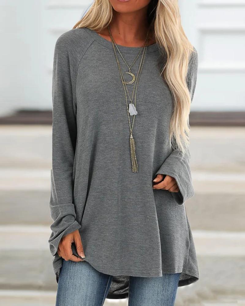

Solid Loose Long Sleeve Casual Top, Gray