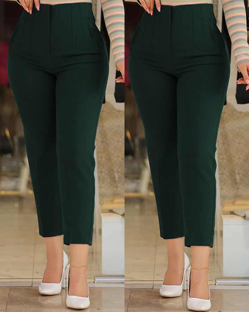

High Waist Cropped Work Pants, Dark green