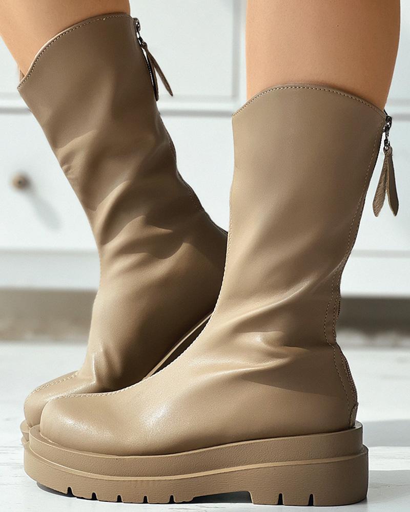 

Zipper Back Platform Ankle Boots, Khaki