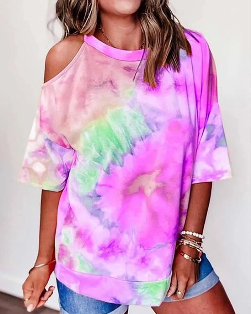 

Tie Dye Print Half Sleeve Casual T-shirt, Purple