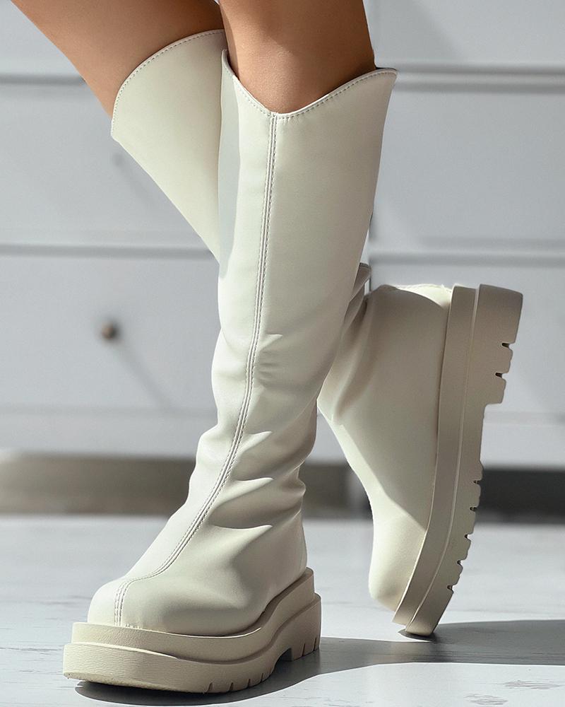 

Platform PU Leather Boots, Beige