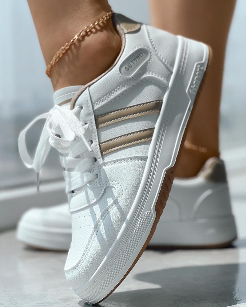 

Contrast Paneled Lace-up Sneakers, White