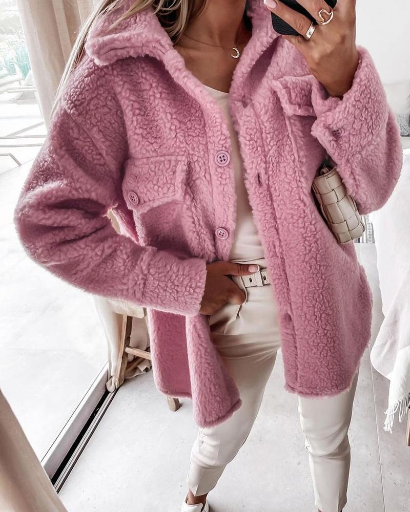 

Pocket Design Pocket Design Long Sleeve Teddy Coat, Pink