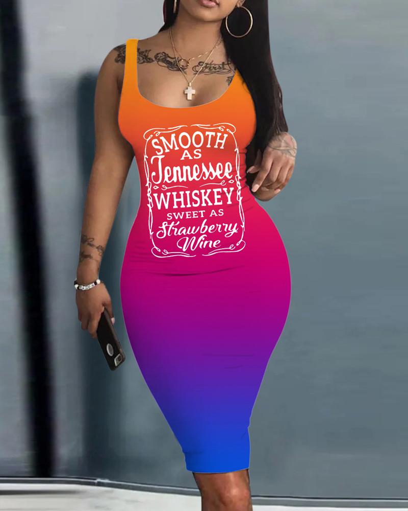 Smooth As Tennessee Whiskey Sweet As Strawberry Wine Print Ombre Vestido ajustado sin mangas