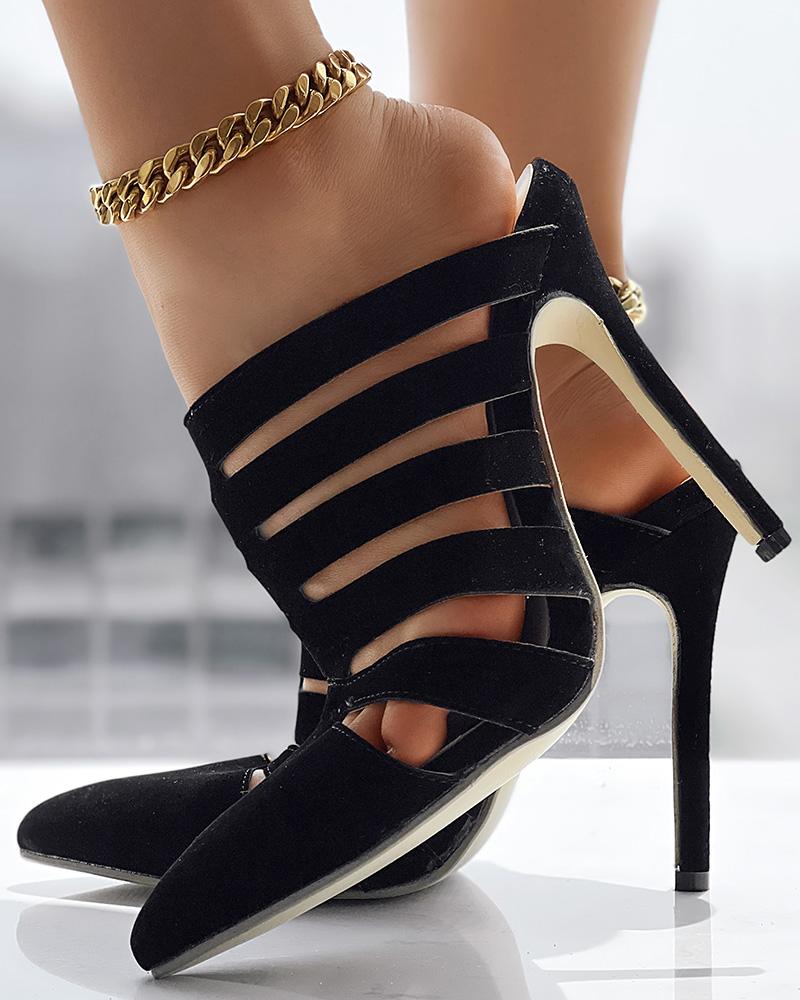 

Hollow Out Stiletto Heel Pumps, Black