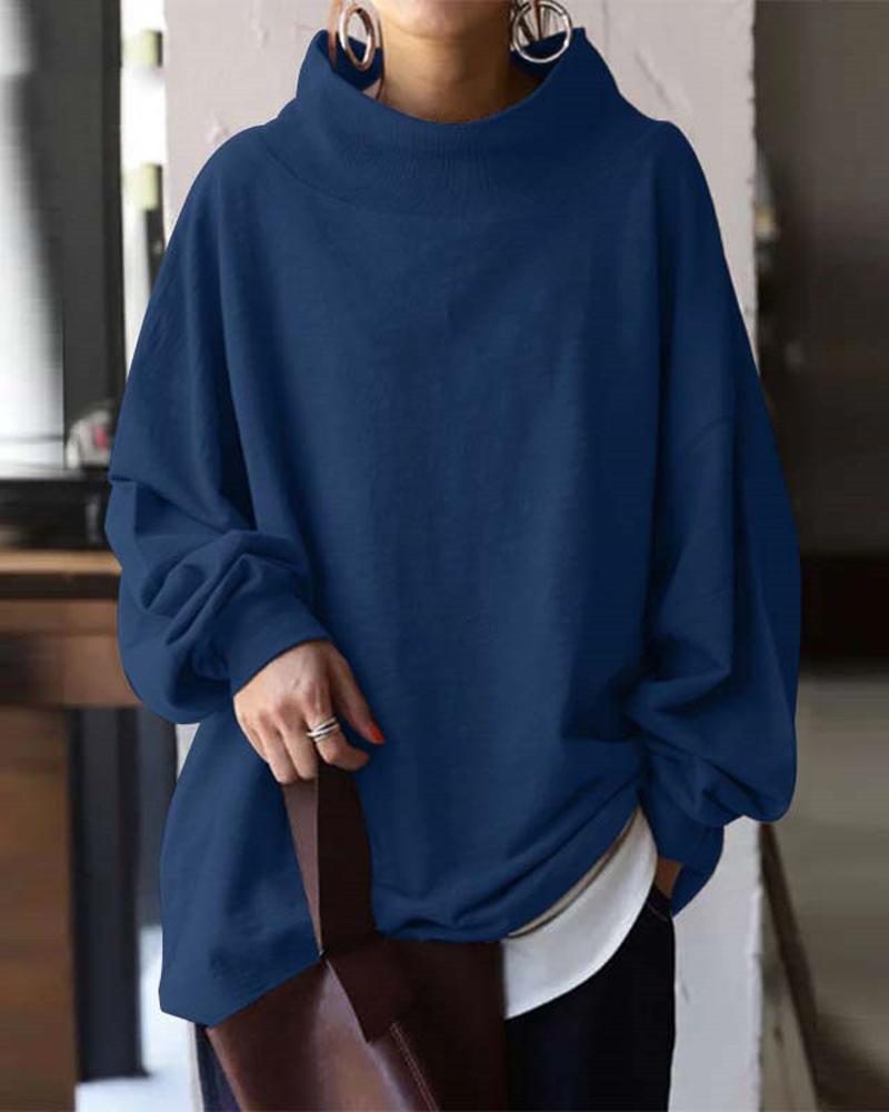 

Plain Lantern Sleeve Casual Sweatshirt, Blue