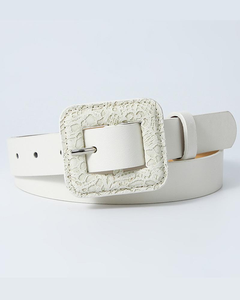 

1pc Vintage Square Buckle Belt, White