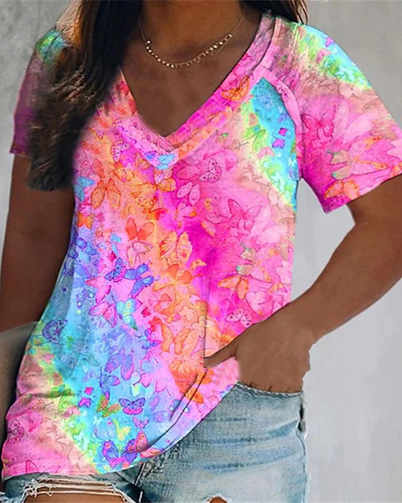 

Plus Size Butterfly Tie Dye Print Casual T-shirt, Pink