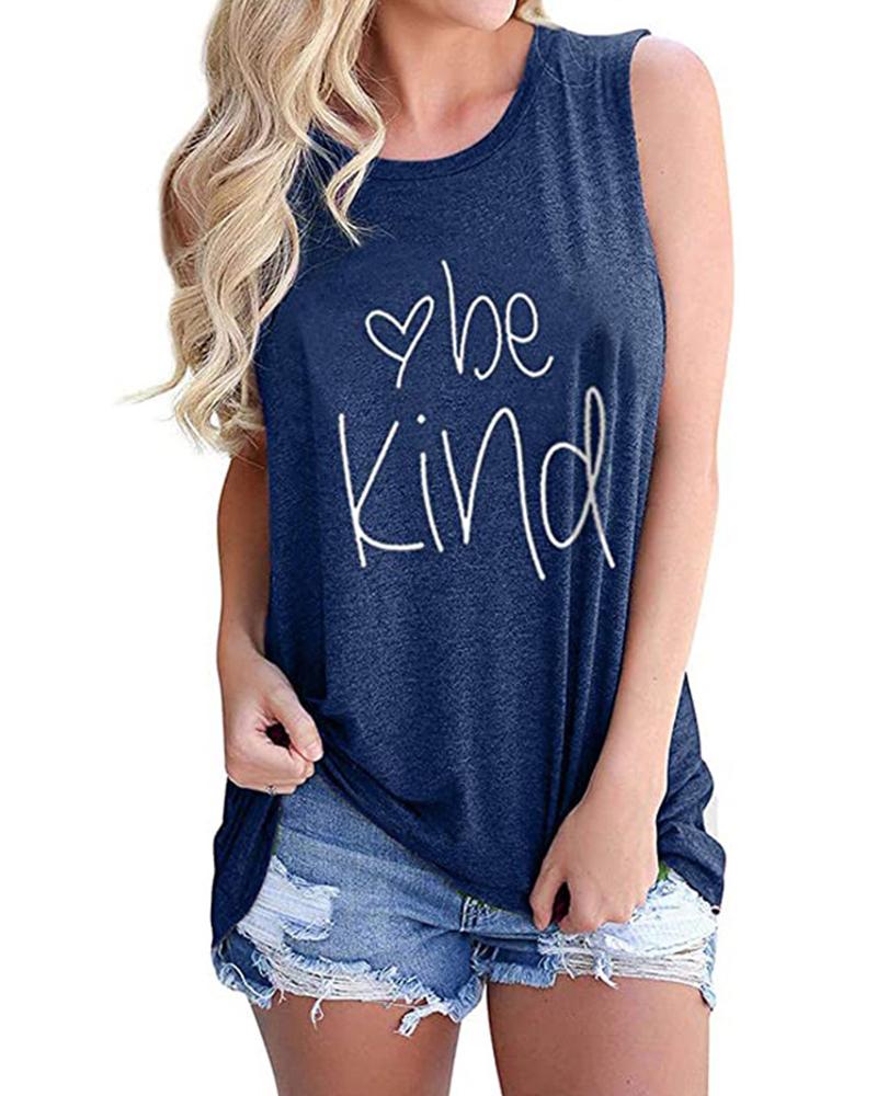 

Women' Retro Letter Print Sleeveless Vintage T-Shirt, Blue