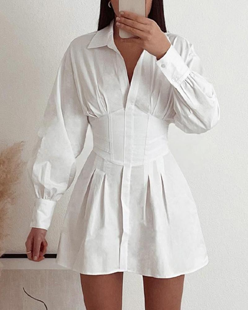 

Long Sleeve Corset Shirt Dress, White