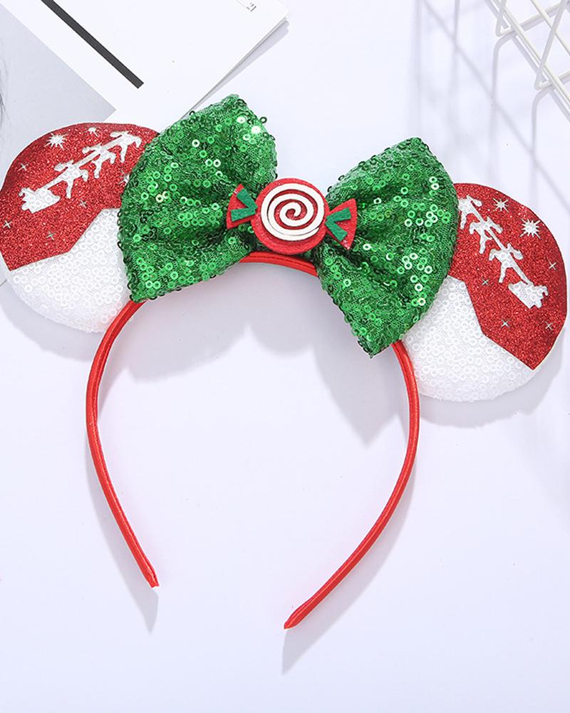 

1pc Christmas Contrast Sequin Bowknot Decor Headband, Style3