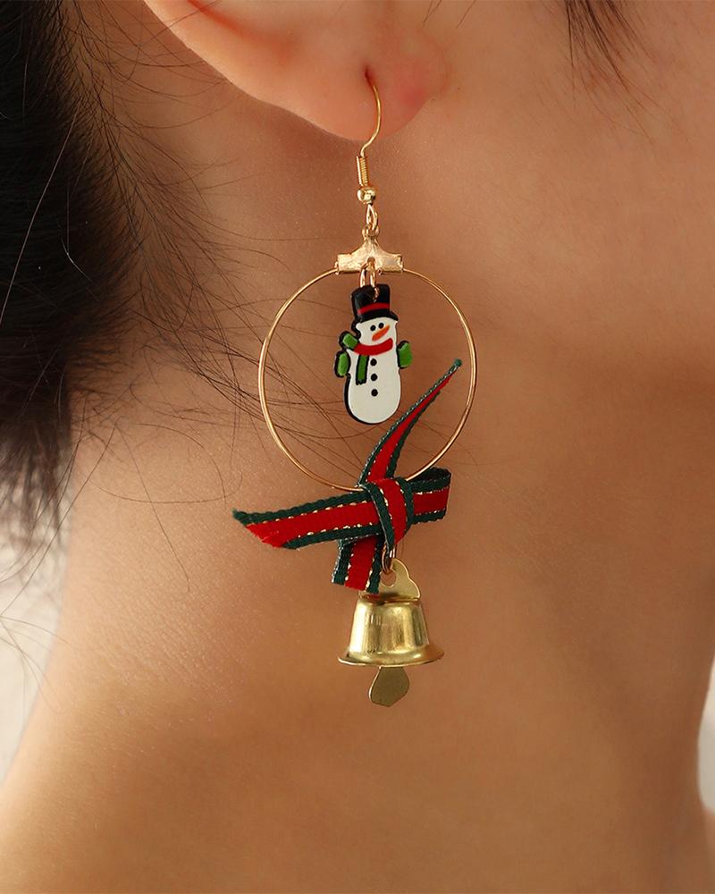 

1Pair Christmas Snowman Jingle Bell Bowknot Decor Drop Earrings, Red