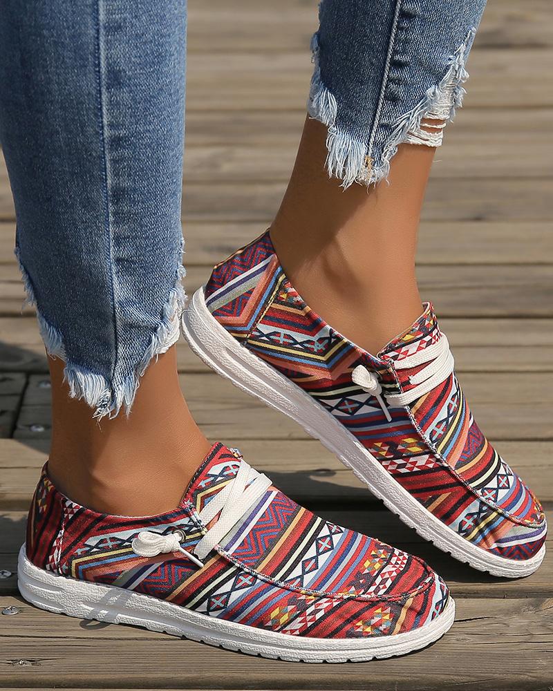 

Bohemian Geometrical Lace-up Casual Slip-On, Red