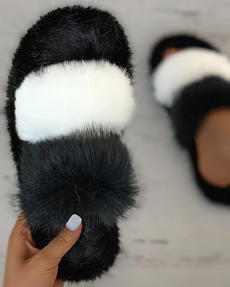 

Plain Fluffy Slippers, Black&white