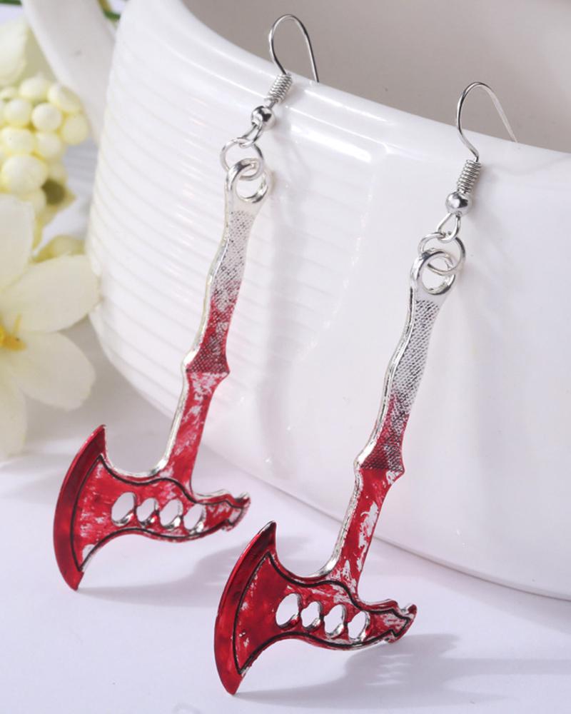 

1Pair Halloween Horror Bloody Axe Knife Skull Head Design Dangle Earrings, Style2