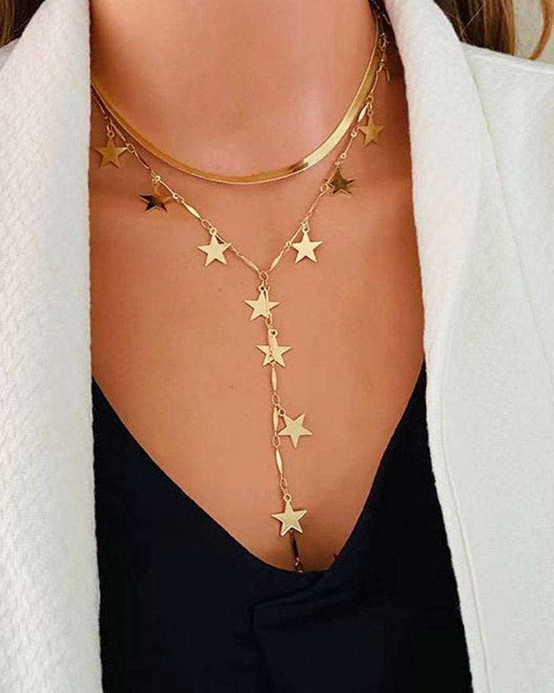 

Snake Bone Star Layered Pendant Necklace, Gold