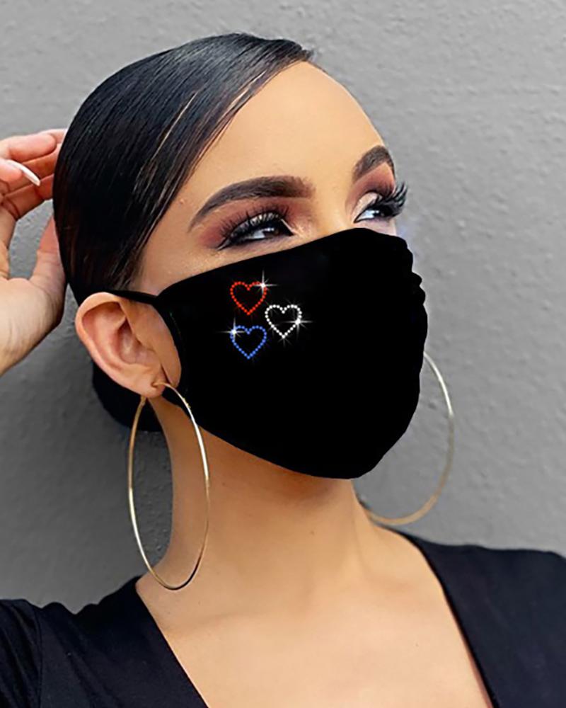 

Ribbon / Heart / Floral / Letter Cross Pattern Bling Rhinestone Face Mask, Style2