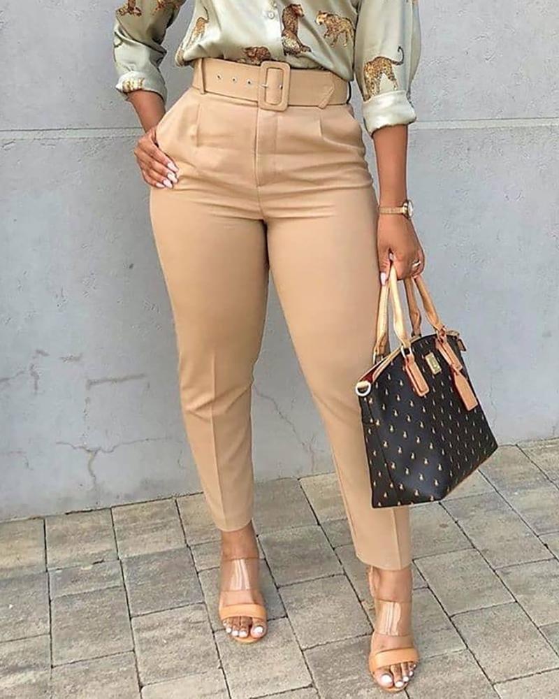 

Pocket Design High Waist Pants, Khaki