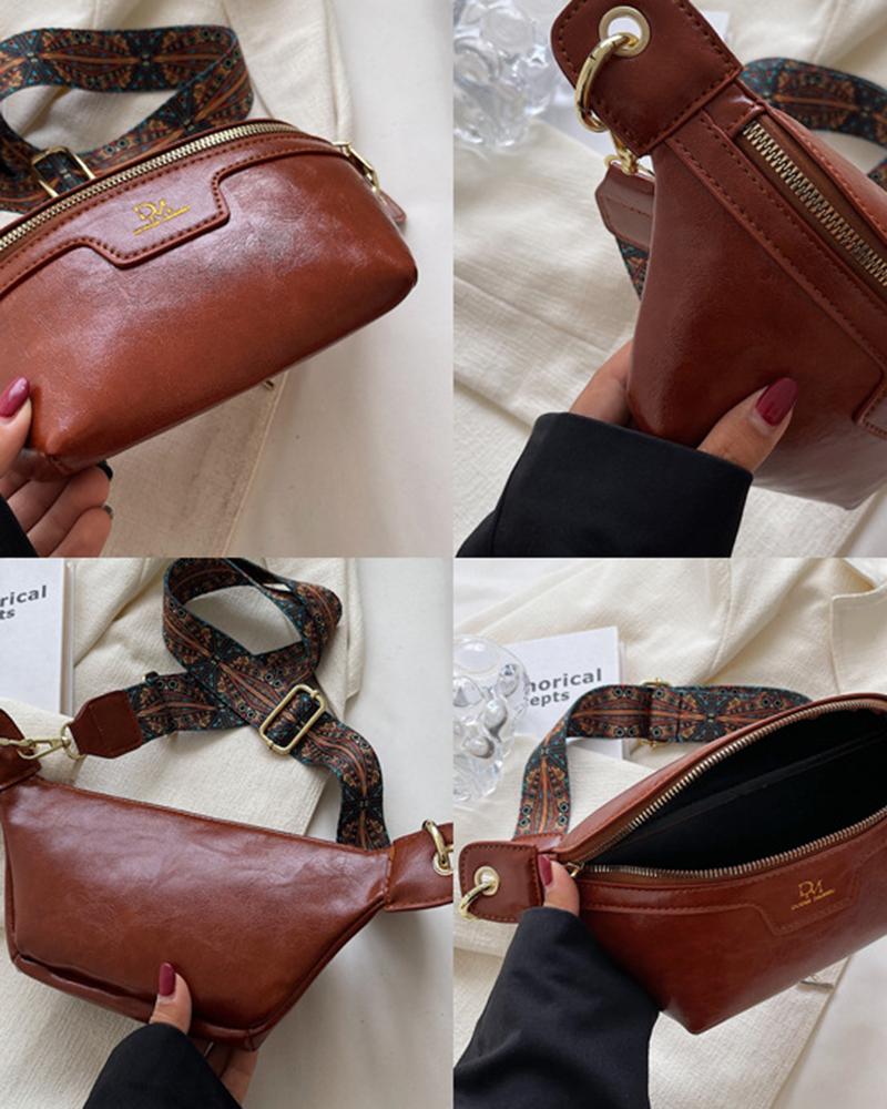 

Zipper Design Retro Crossbody Bag, Coffee