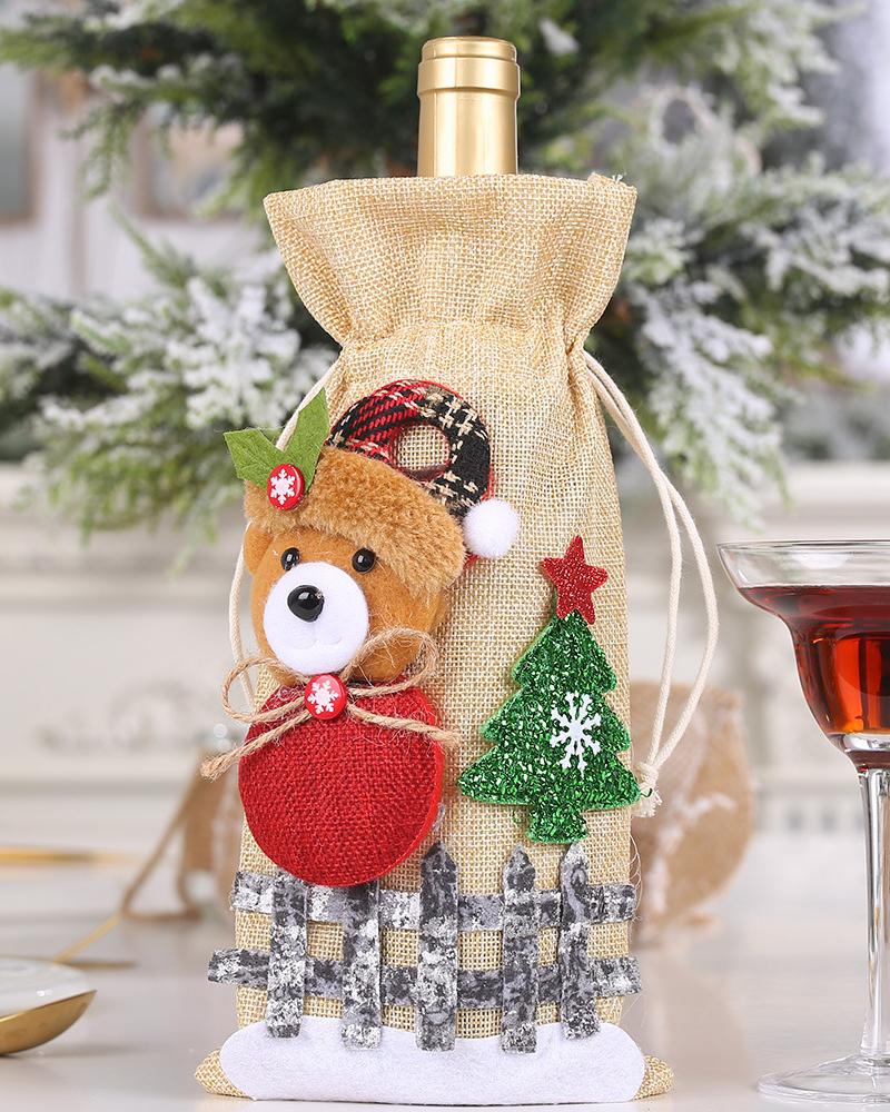 

1pc Christmas Elk Bear Santa Tree Pattern Bottle Cover Wine Bag Party Gift Decoration, Style4