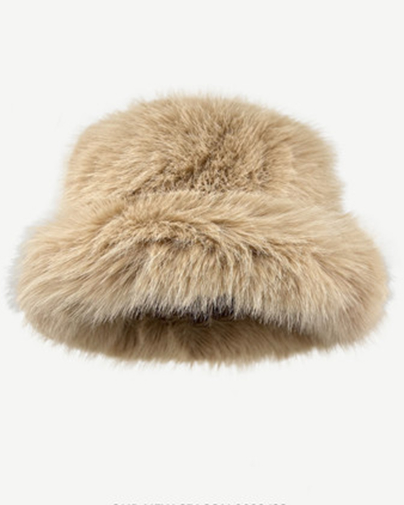 

Faux Fur Fluffy Winter Thermal Bucket Hat, Khaki