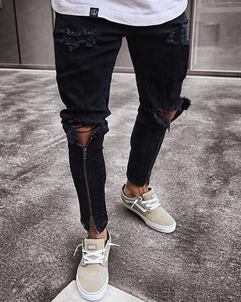 

Fashionable Washing Slim Hole Jeans, Style2
