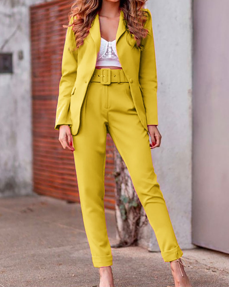 

Long Sleeve Blazer Coat & Pants Set, Yellow
