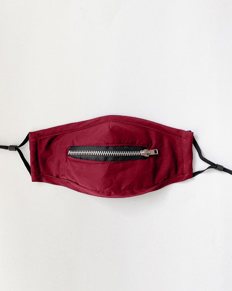 

Zipper Design Solid Breathable Mouth Mask, Wine red