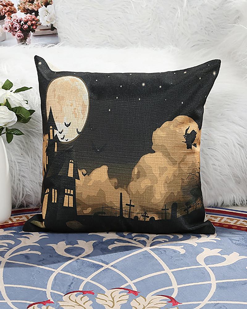 

Halloween Pumpkin Letter Print Cushion Cover Without Filler, Style5