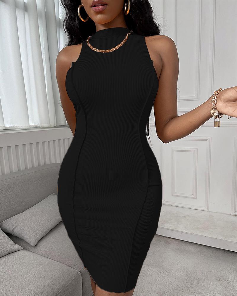 

Contrast Piping Sleeveless Bodycon Dress, Black