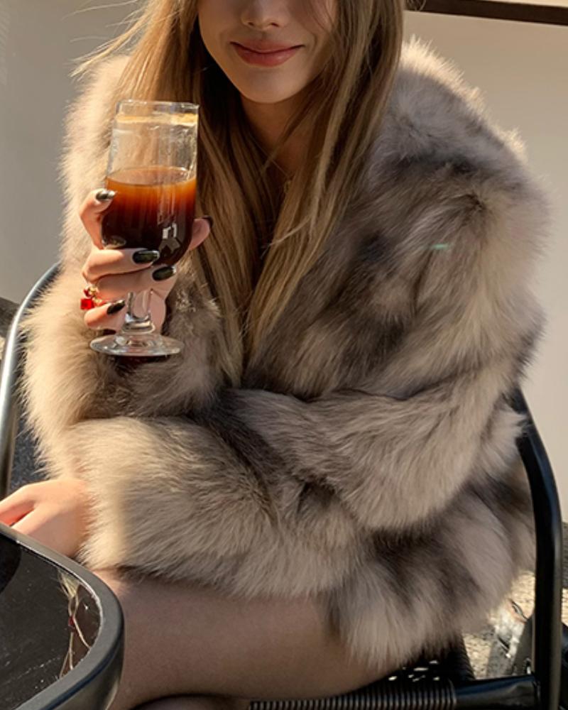 

Open Front Long Sleeve Winter Warm Faux Fur Coat Soft Fluffy Jacket Outerwear, Champagne