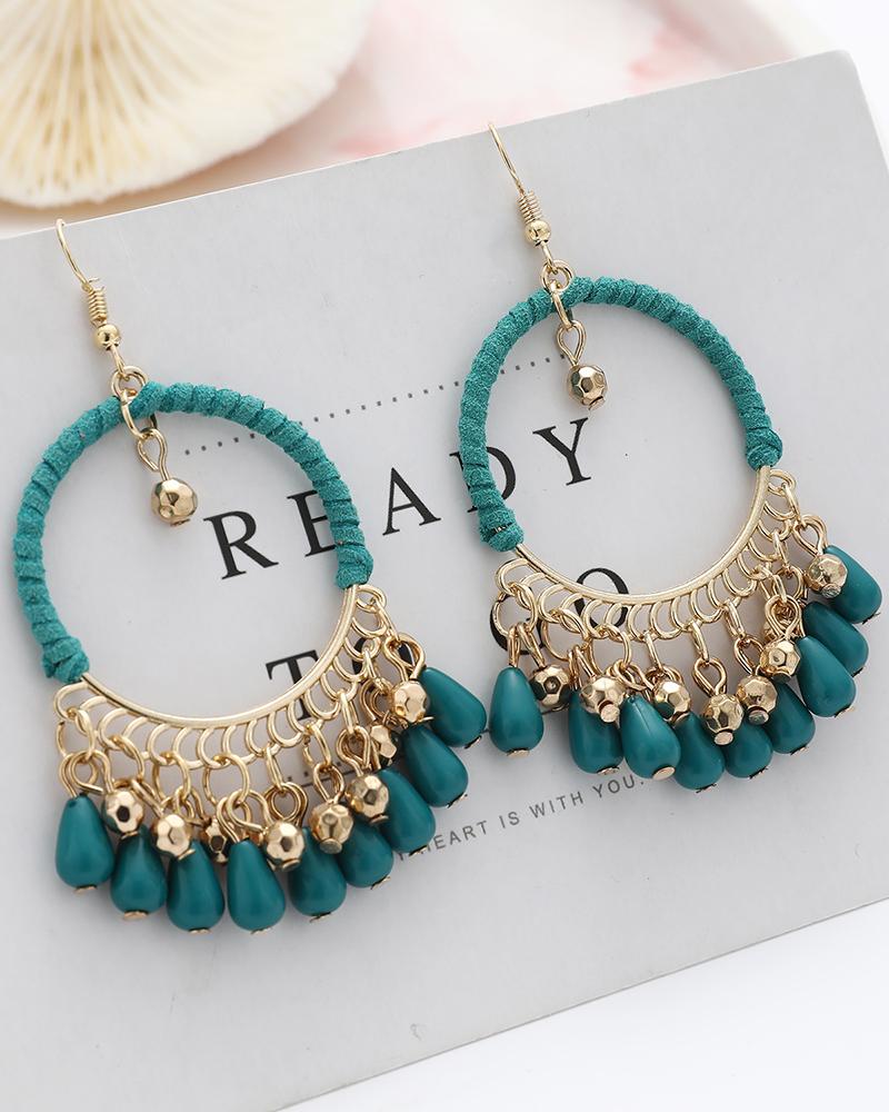 

1Pair Bohemian Braided Waterdrop Tassel Hoop Earrings, Blue