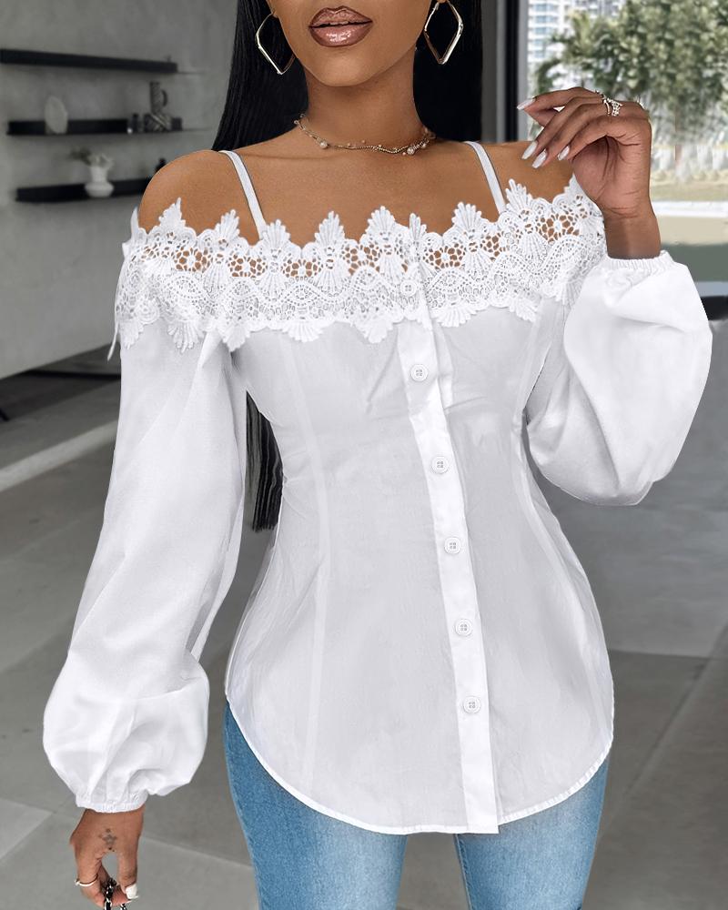 

Cold Shoulder Contrast Lace Top, White