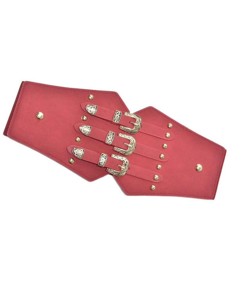 

1pc Vintage Buckle Decor Elastic Wide Belt, Red