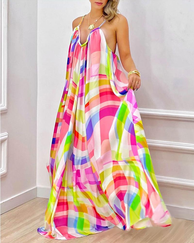 

Geometric Print Spaghetti Strap Maxi Dress, Multicolor