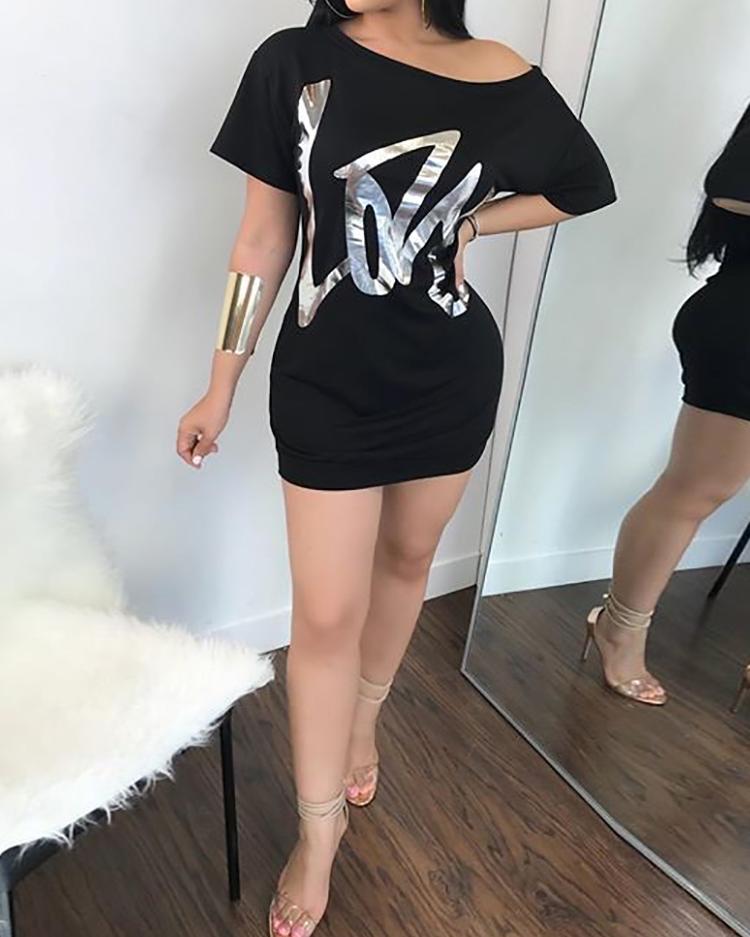 

Hot Drilling Loose T-shirt Dress, Black