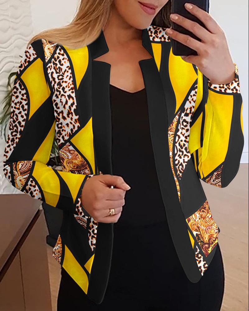

Baroque Leopard Print Colorblock Coat, Yellow