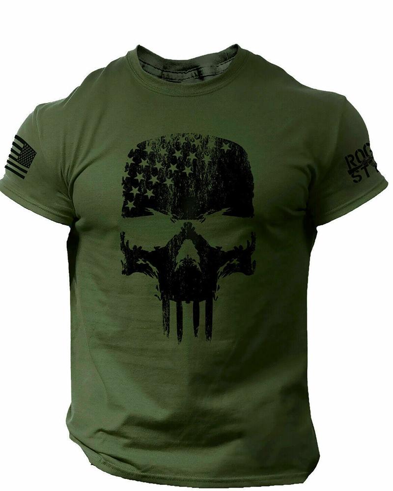 

Skull Print Short Sleeve T-shirt, Green
