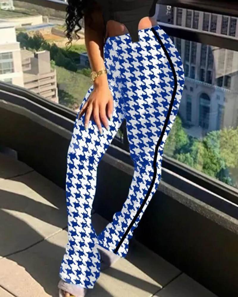 

Plaid Print Drawstring High Waist Pants, Blue