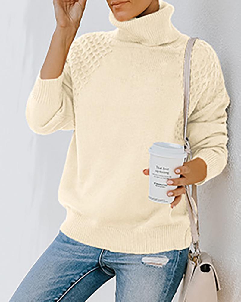 

High Neck Long Sleeve Casual Sweater, Apricot