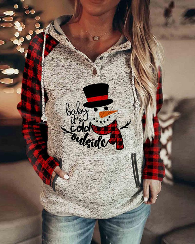 

Christmas Letter Plaid Print Pocket Design Hoodie, Style5