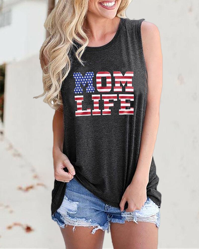 

Independence Day Letter Flag Print Sleeveless Top, Dark grey