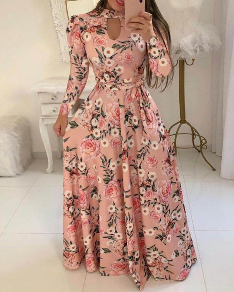 

Long Sleeve Cutout Maxi Women Dress, Pink