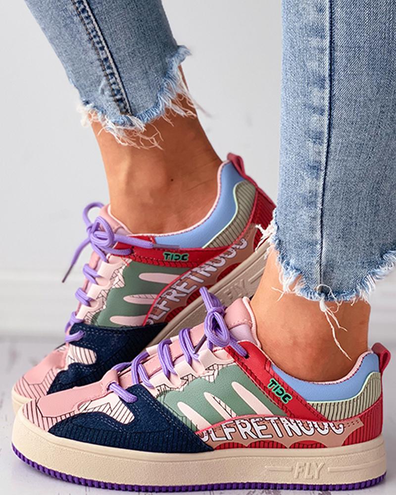 

Letter Print Colorblock Lace-up Sneaker, Multicolor