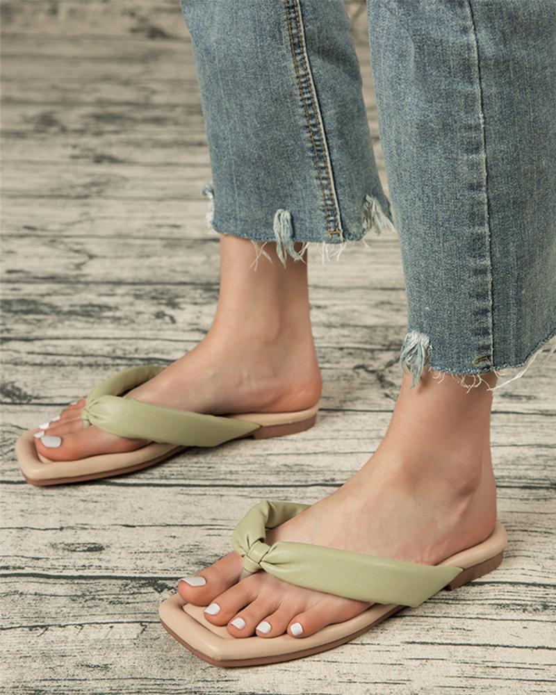 

Solid Strap Upper Post-toe Flat Sandals, Green