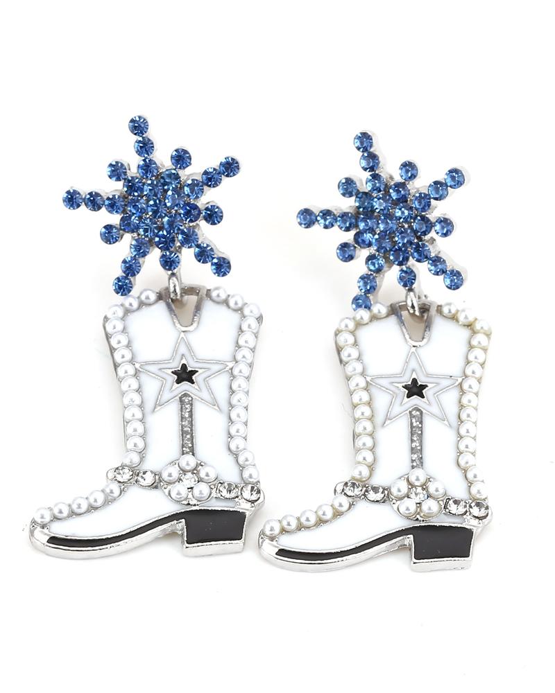 

1Pair Christmas Rhinestone Pearl Decor Boot Shaped Drop Earrings, White